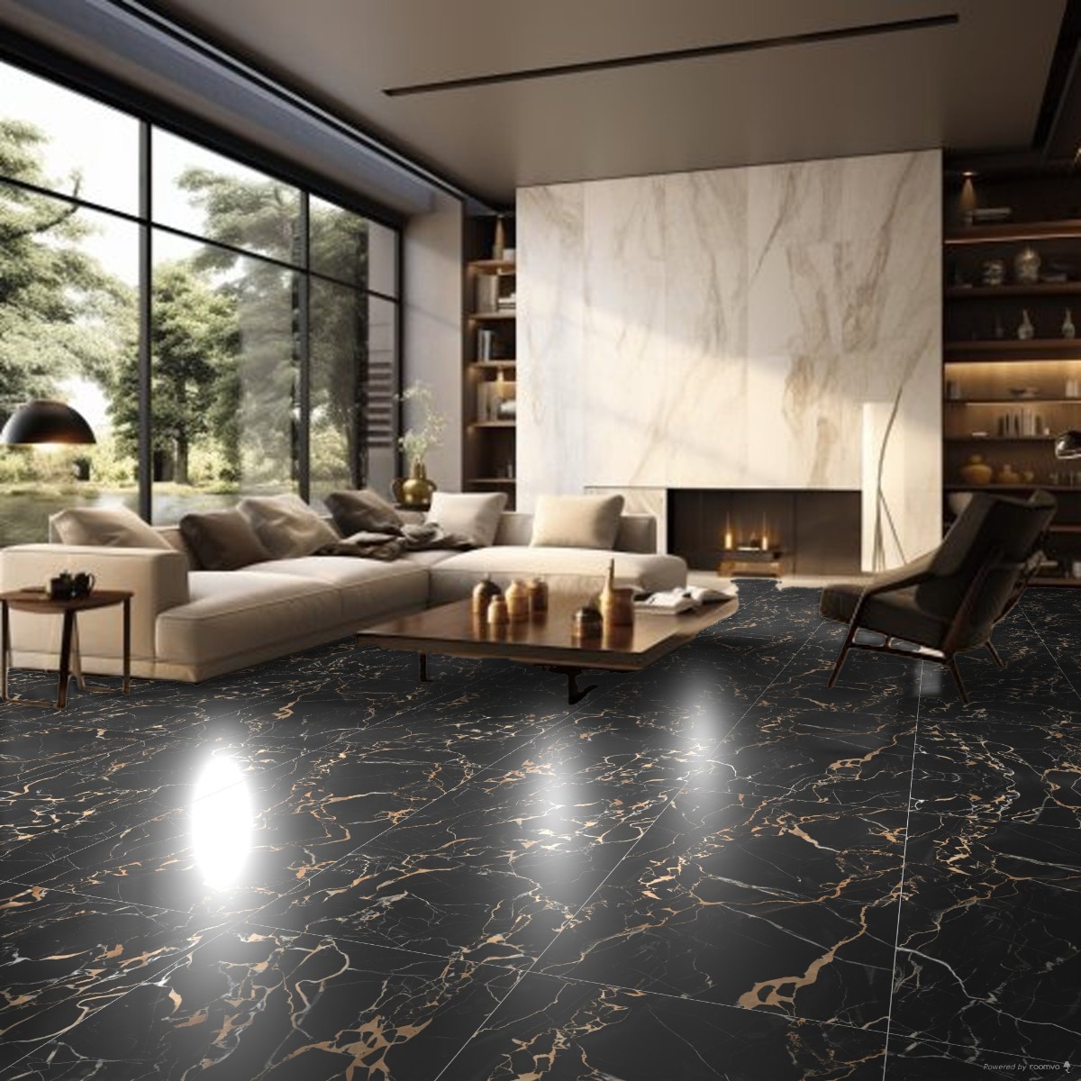 Stylish hallway with tile flooring